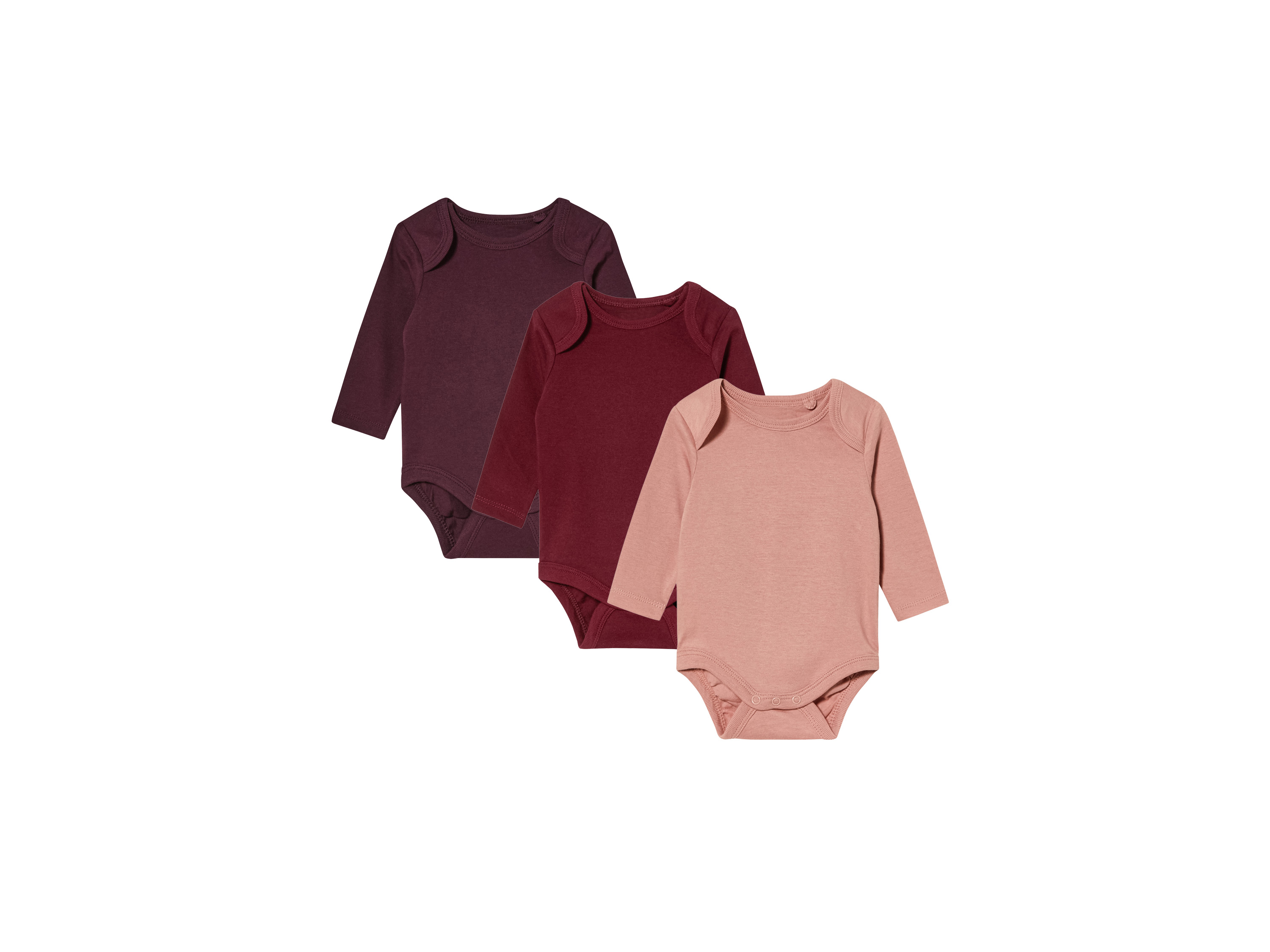 lupilu 3 baby rompers (74/80, bordeaux/roze)