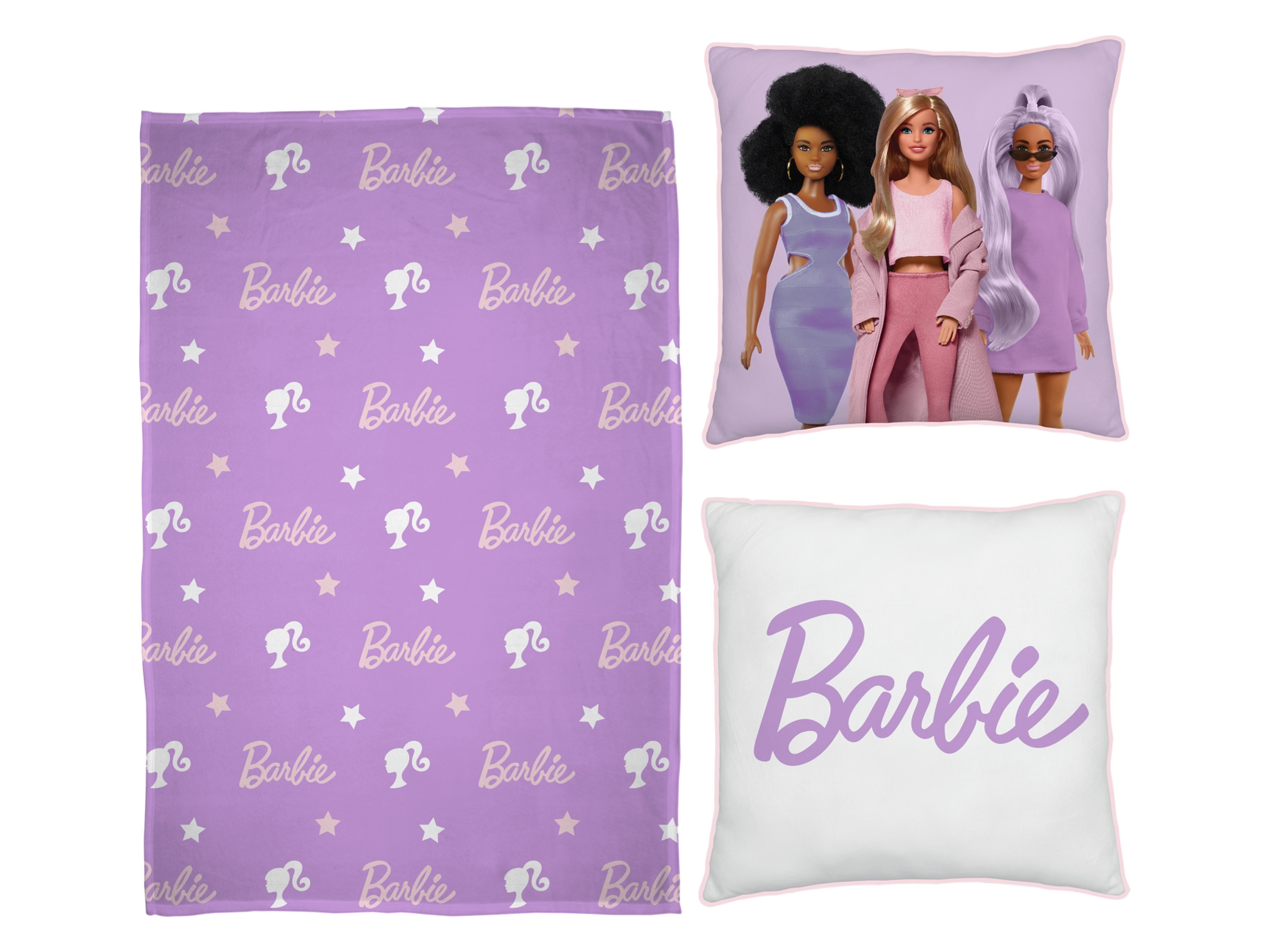 Barbie Kinder fleece deken met kussen 100 x 150 cm (Lila)