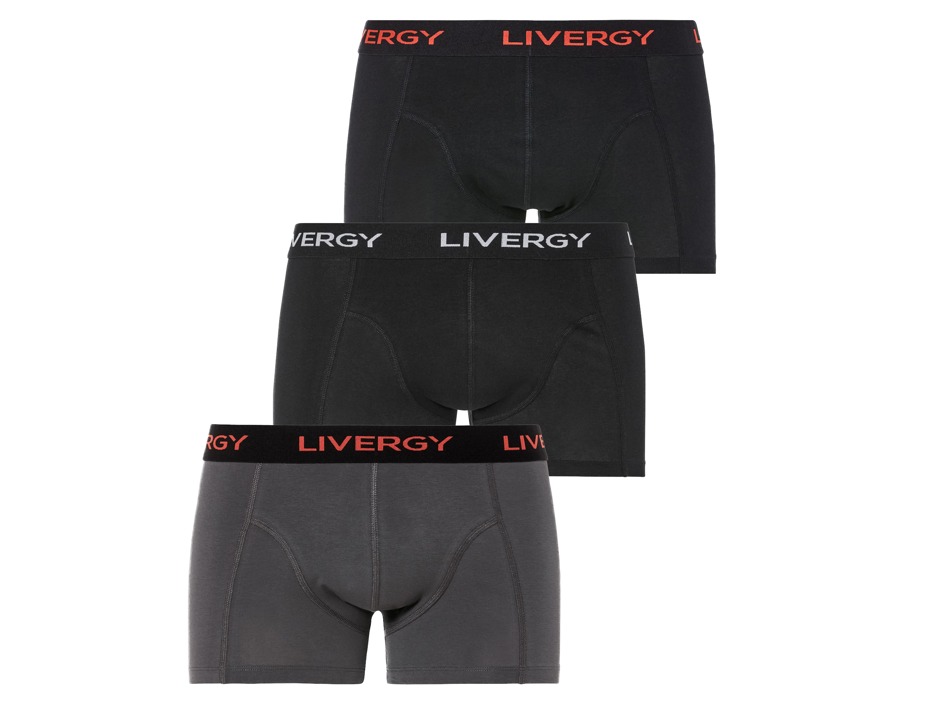 LIVERGY 3 paar herenboxers (M, Zwart/grijs)