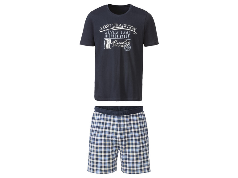 Korte heren pyjama (XL (56/58), Marine/geruit)