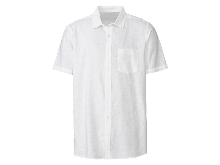 Heren linnen hemd met katoen, korte mouw (M (39/40), Wit)
