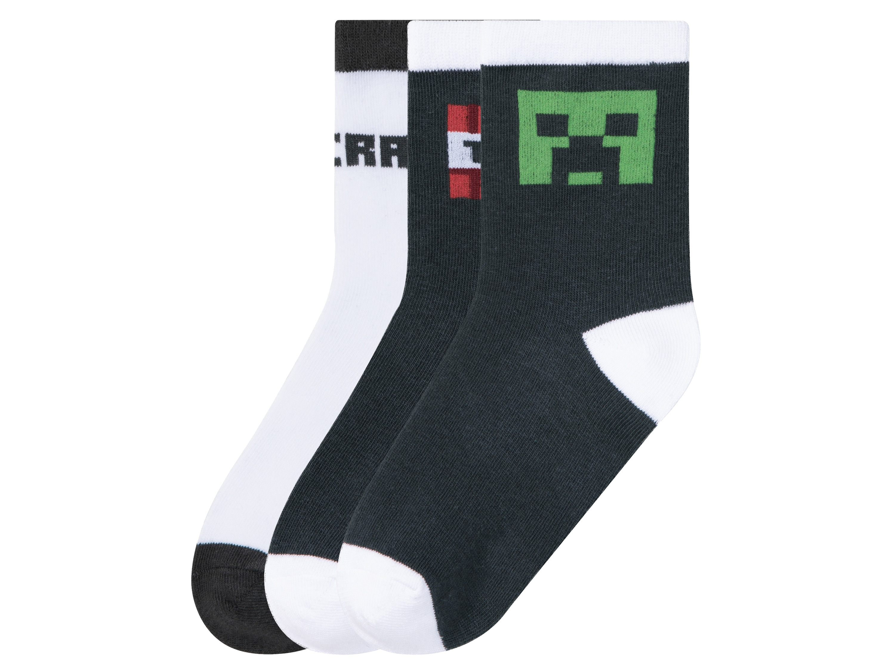 Minecraft 3 paar kinder sokken (23/26, Antraciet/wit)