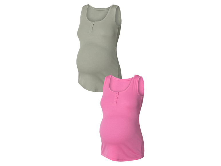 esmara 2 stuks dames geribde zwangerschaps-tops (XS (32/34), Groen/roze)