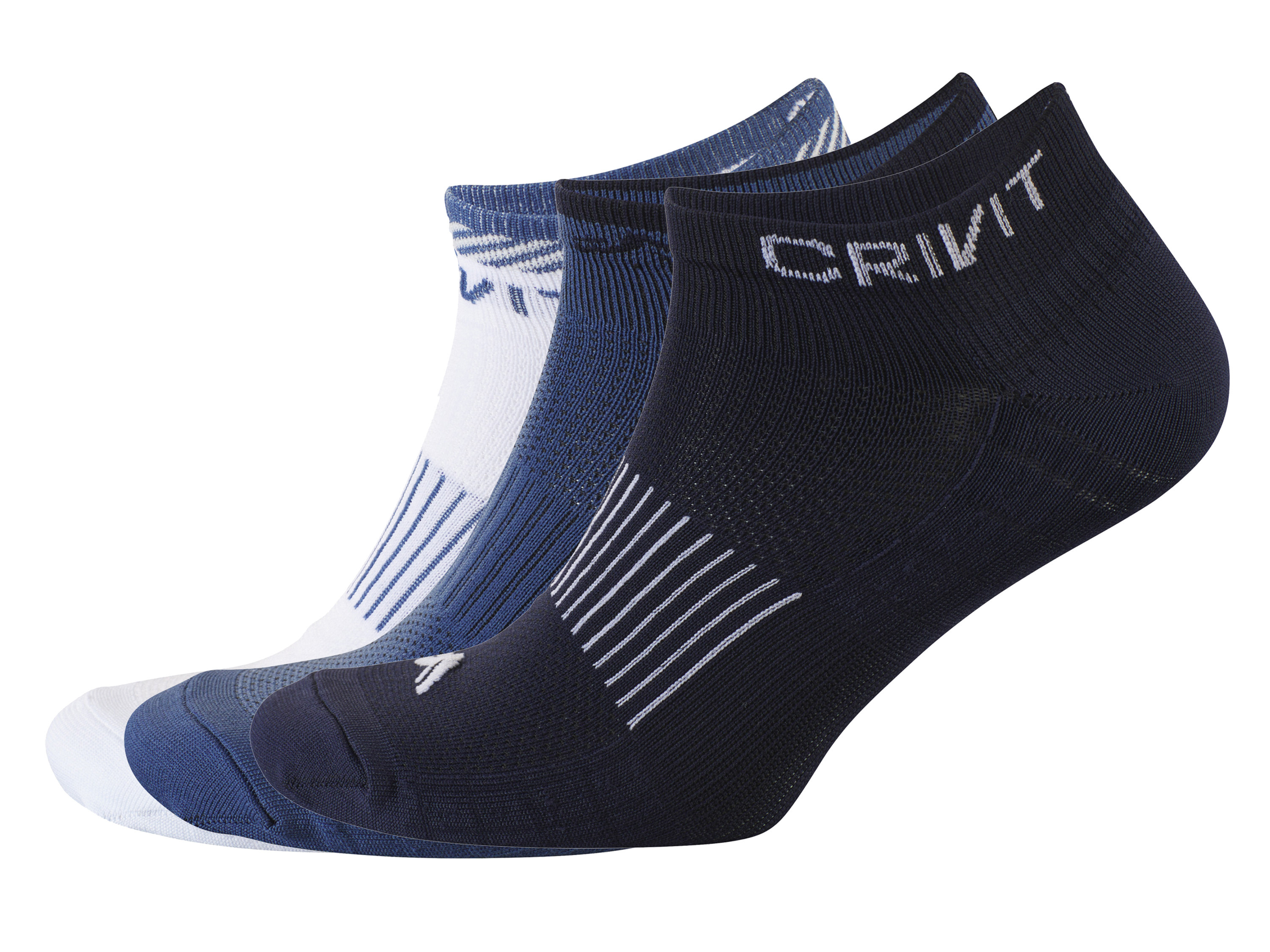 CRIVIT 3 paar heren sport-sneakersokken (41/42, Wit/blauw/marineblauw)