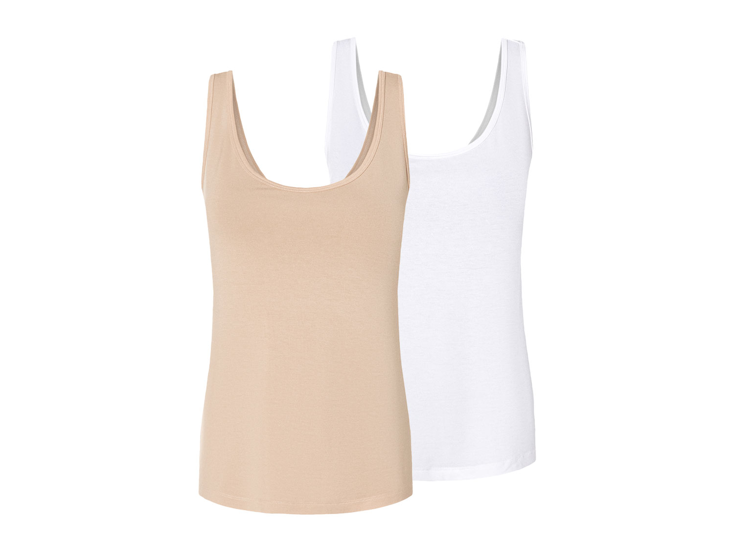 esmara 2 stuks dames tops (M (40-42), Beige-wit)