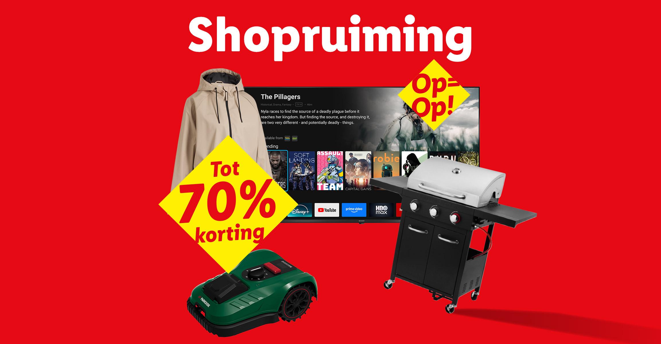 Shopruiming met tot 70% korting op diverse producten. OP=OP
