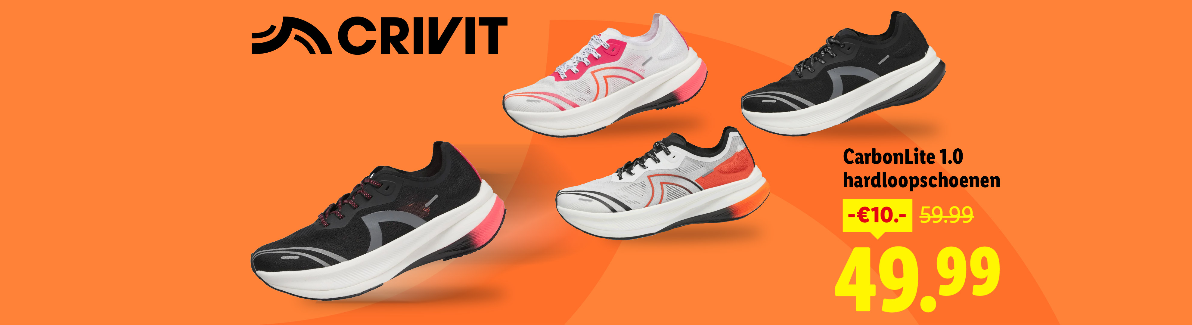 CRIVIT CarbonLite 1.0 hardloopschoenen van €59,99 voor €49,99.