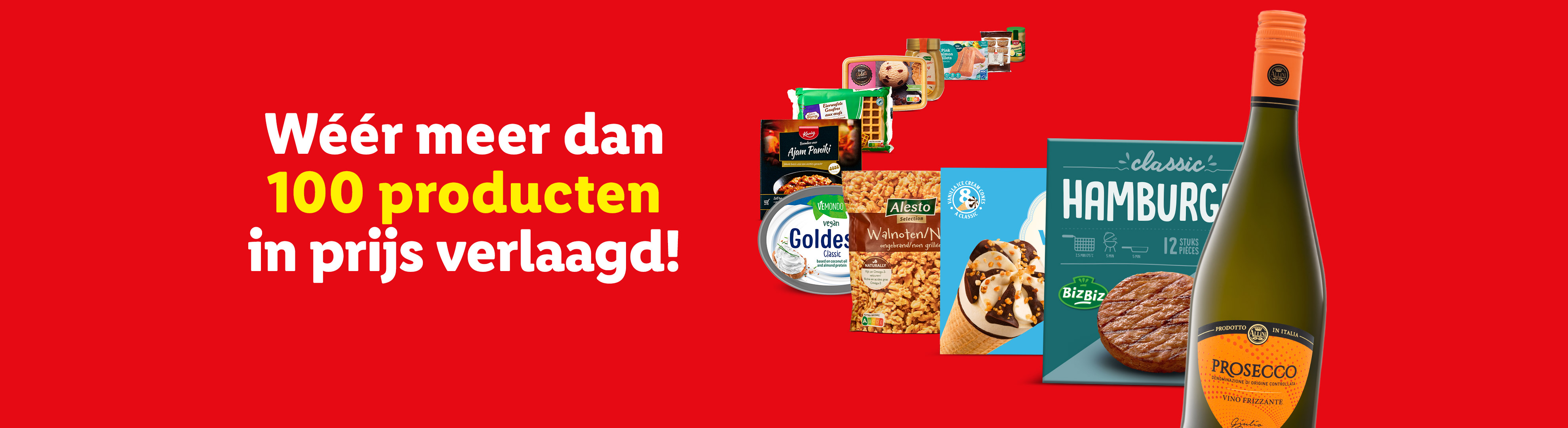 Meer dan 100 producten in prijs verlaagd, waaronder wijn, hamburgers, ijs en noten.